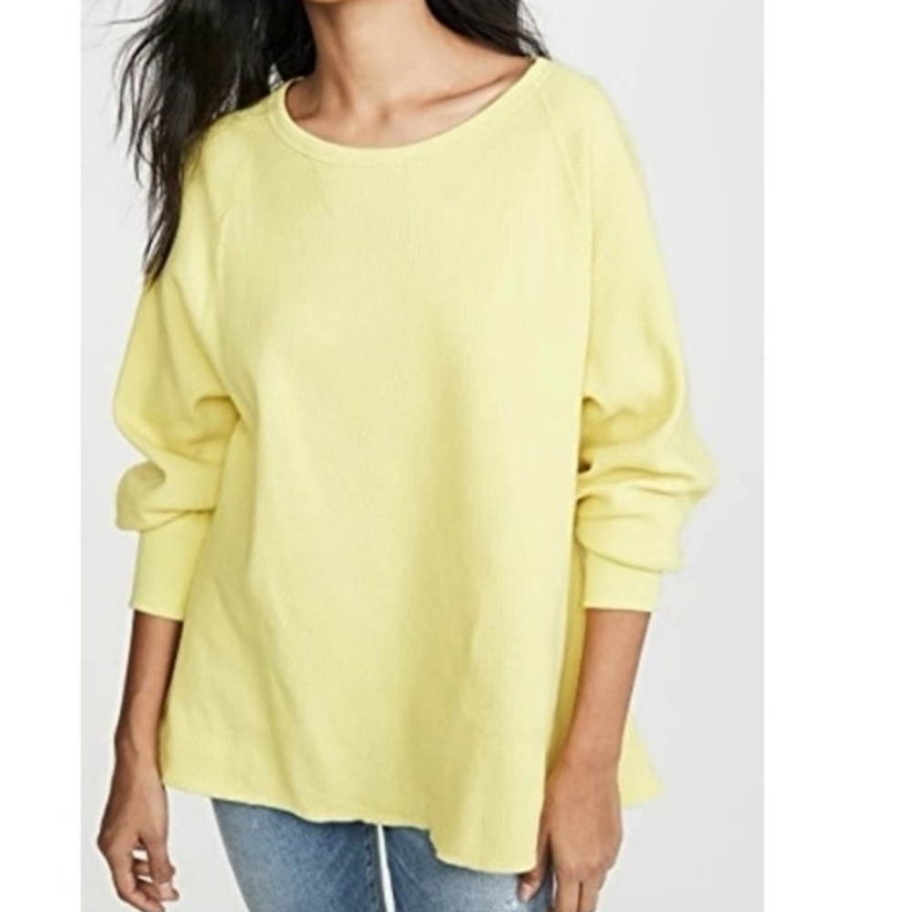 Free People “Amelia Thermal Top”Lime Green Waffle Knit Sweater Size XS